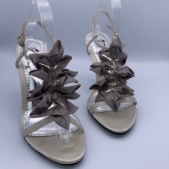 Luichiny Primal Silver Satin Bow Faux Gem Embellished Open Toe Ankle Strap Heels - Picture 4 of 7